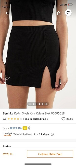 Bershka S beden siyah triko etek