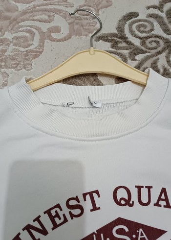 Kadın Beyaz Baskılı Pamuklu Sweatshirt - Görsel 4