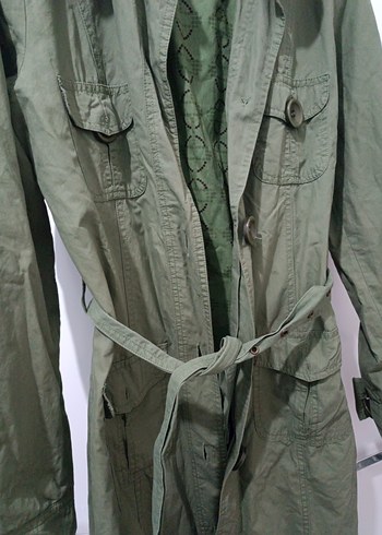 Düğmeli Haki trençkot - Görsel 6