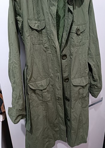 Düğmeli Haki trençkot - Görsel 2