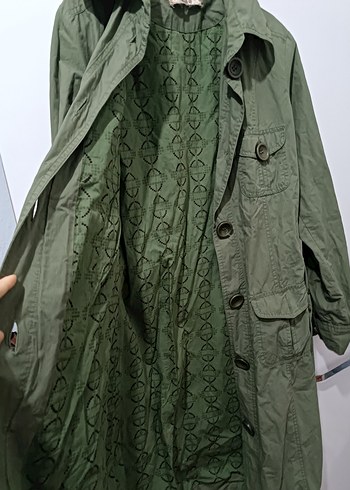 Düğmeli Haki trençkot - Görsel 3
