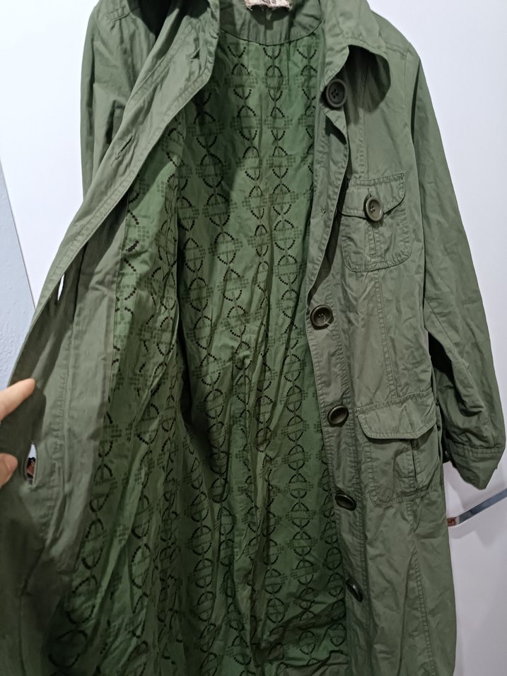 Düğmeli Haki trençkot - Görsel 3