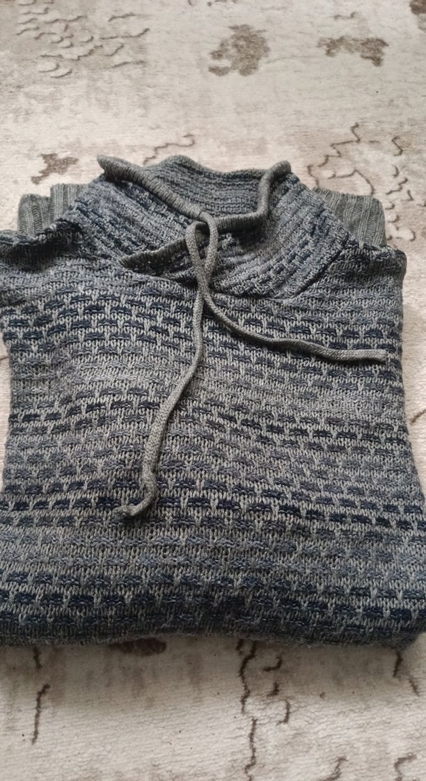 Gri Boğazlı Örgü mevsimlik sweatshirt - Görsel 3