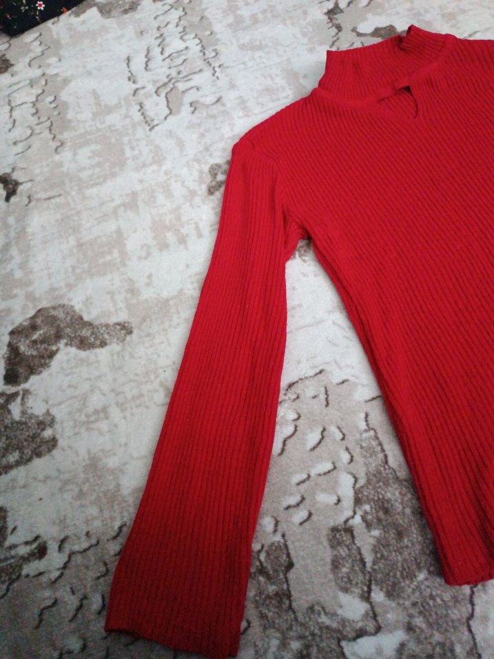 Kırmızı Balıkçı Yaka Kadın Triko Kazak - Görsel 2