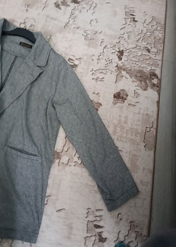 Gri Midi Kadın Keten Ceket - Görsel 2