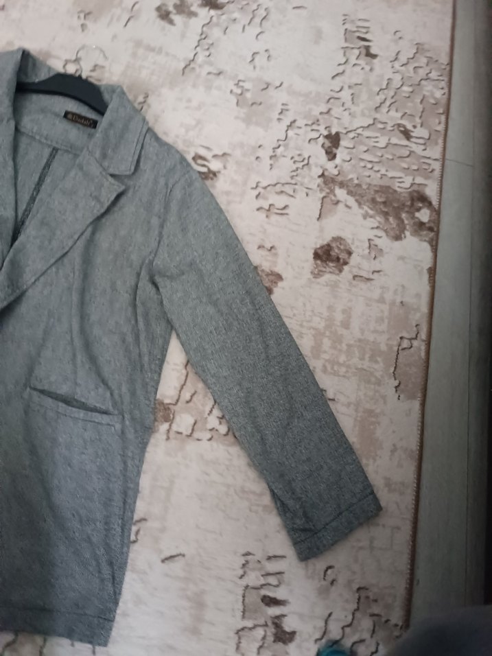 Gri Midi Kadın Keten Ceket - Görsel 2