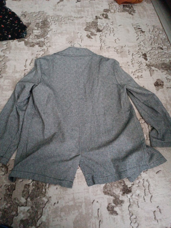 Gri Midi Kadın Keten Ceket - Görsel 5