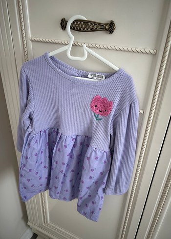 HelloBaby Kız Çocuk Lila Triko Nakışlı Elbise