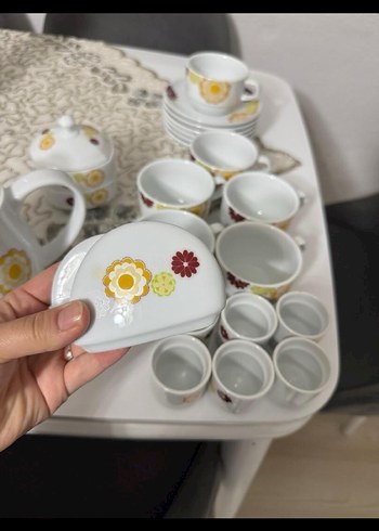 Çiçek Desenli Beyaz Porselen Çay Seti - Görsel 2