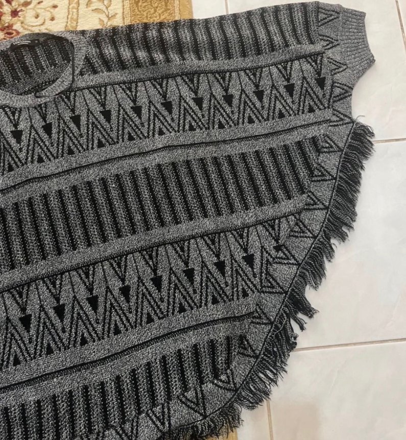 Gri Bohem Stil kadın panço - Görsel 2