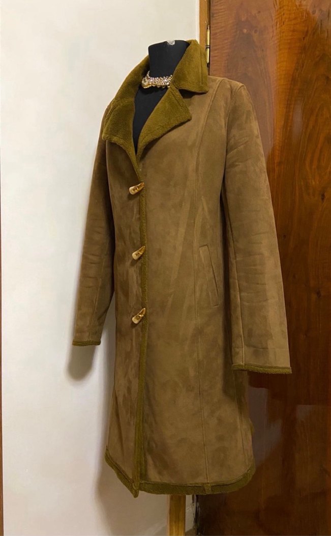 Kahverengi Süet Kadın Uzun Kaban - Görsel 3