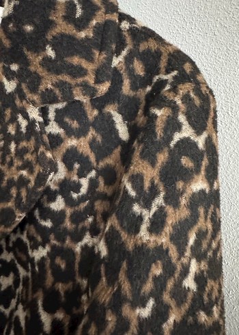 Kahverengi Leopar Desenli Kadın Midi Kaban - Görsel 5
