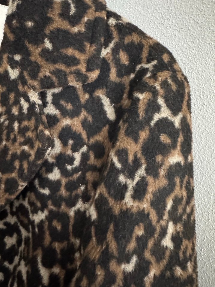 Kahverengi Leopar Desenli Kadın Midi Kaban - Görsel 5