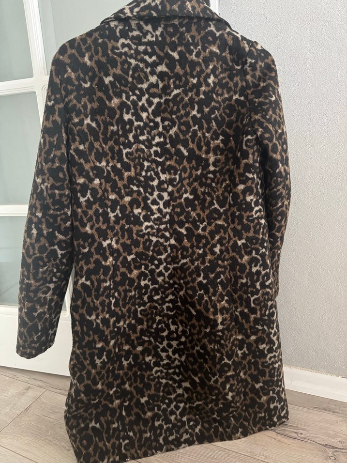 Kahverengi Leopar Desenli Kadın Midi Kaban - Görsel 2