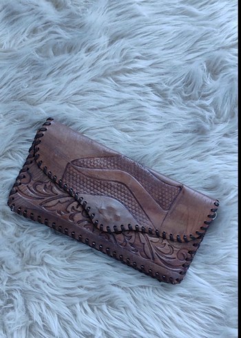 Kahverengi Nakışlı Deri Bohem Kadın Cüzdanı - Görsel 2