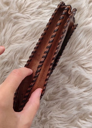 Kahverengi Nakışlı Deri Bohem Kadın Cüzdanı - Görsel 5