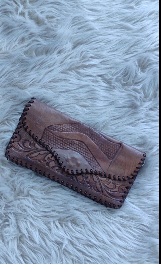 Kahverengi Nakışlı Deri Bohem Kadın Cüzdanı - Görsel 2