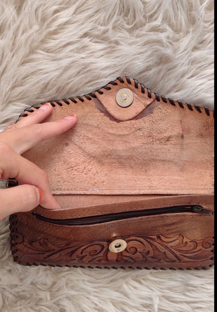 Kahverengi Nakışlı Deri Bohem Kadın Cüzdanı - Görsel 3
