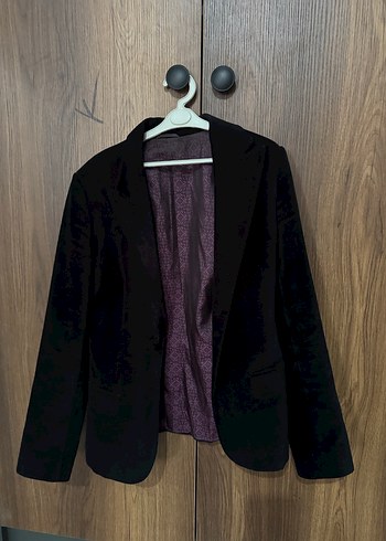 Kadın Siyah kadife Düğmeli Blazer Ceket - Görsel 3