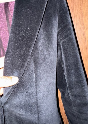 Kadın Siyah kadife Düğmeli Blazer Ceket - Görsel 4