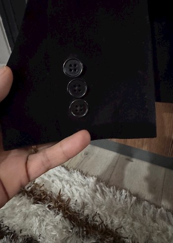 Kadın Siyah kadife Düğmeli Blazer Ceket - Görsel 6