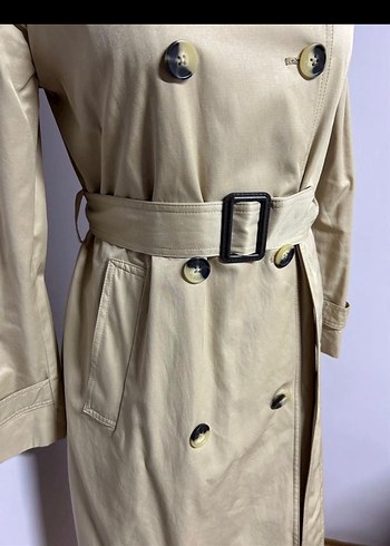 Bej Kadın Uzun Düğmeli Trençkot - Görsel 2