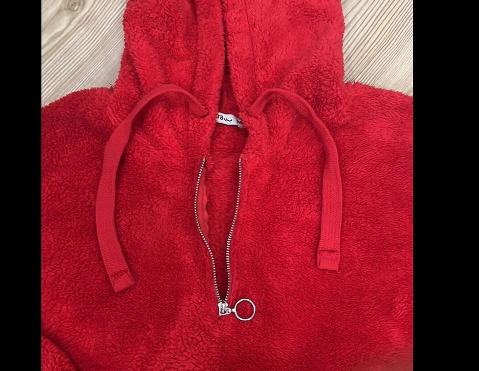 Kapüşonlu Kırmızı Fermuarlı Kadın Sweatshirt - Görsel 3