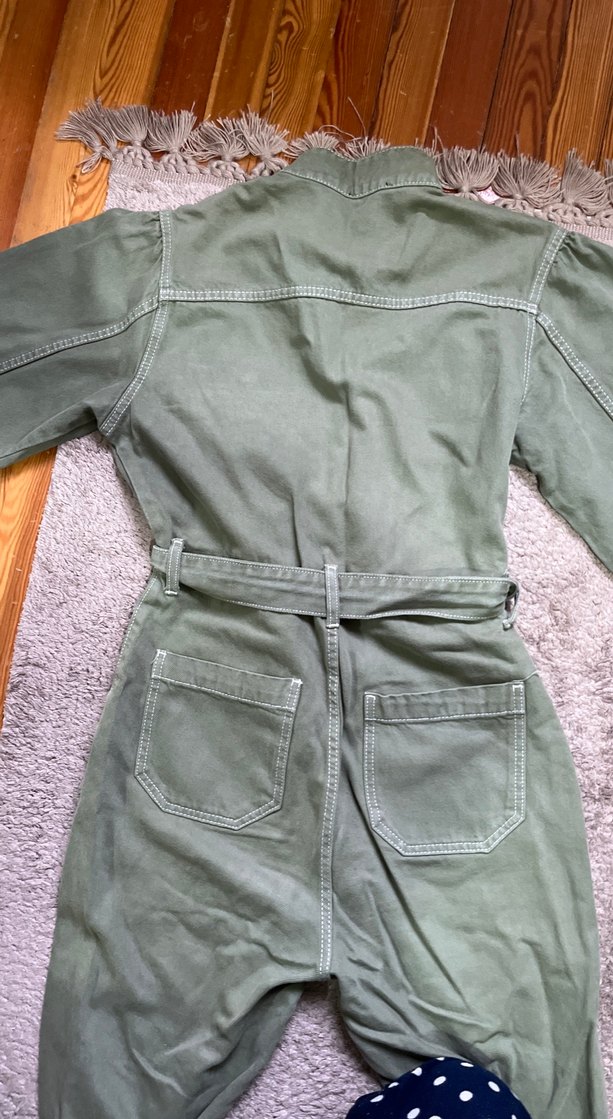 Kadın Haki Denim Kuşaklı Tulum - Görsel 5