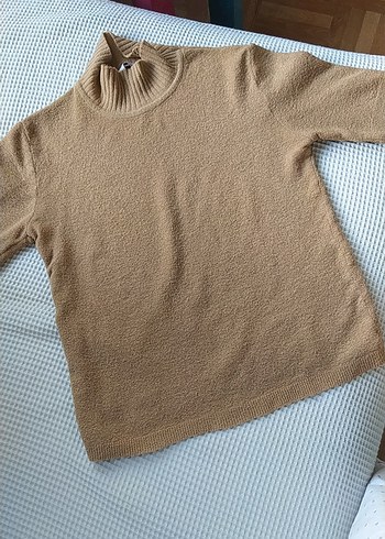 Camel Kısa Kollu Boğazlı Triko Kazak - Görsel 2