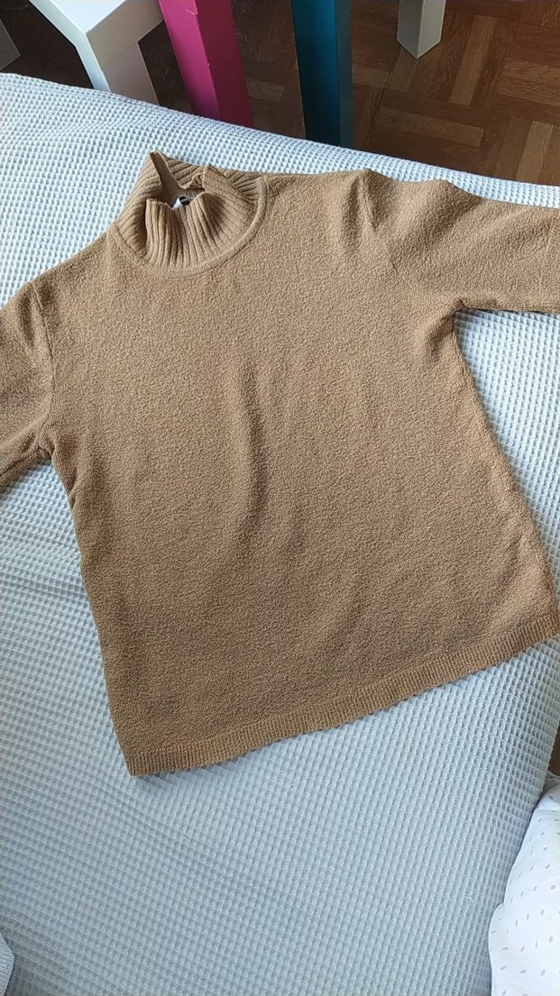 Camel Kısa Kollu Boğazlı Triko Kazak - Görsel 2