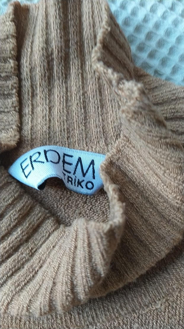 Camel Kısa Kollu Boğazlı Triko Kazak - Görsel 3