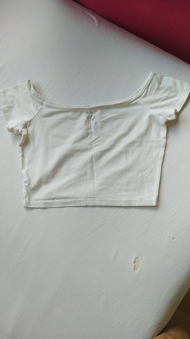 Beyaz Kadın Kısa Kollu Crop Top - Görsel 2