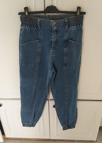 Gevşek Kesim Kemerli Mavi Midi Kot Pantolon