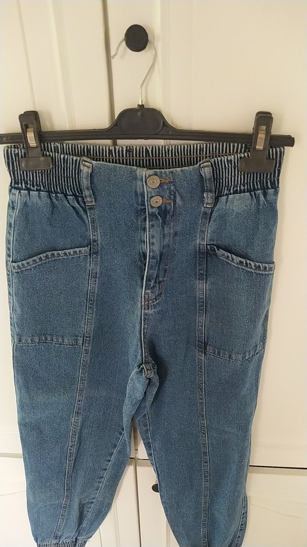 Gevşek Kesim Kemerli Mavi Midi Kot Pantolon - Görsel 2