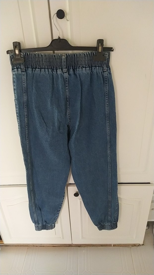 Gevşek Kesim Kemerli Mavi Midi Kot Pantolon - Görsel 3