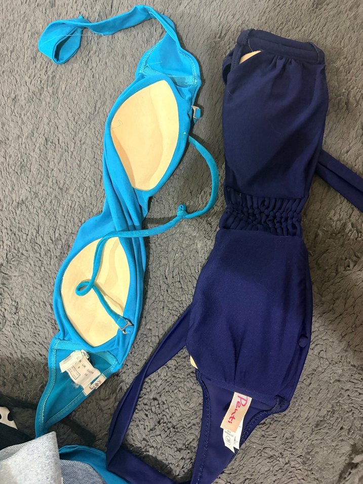 İnce Askılı, Kemerli Mavi Bikini Üstü - Görsel 3