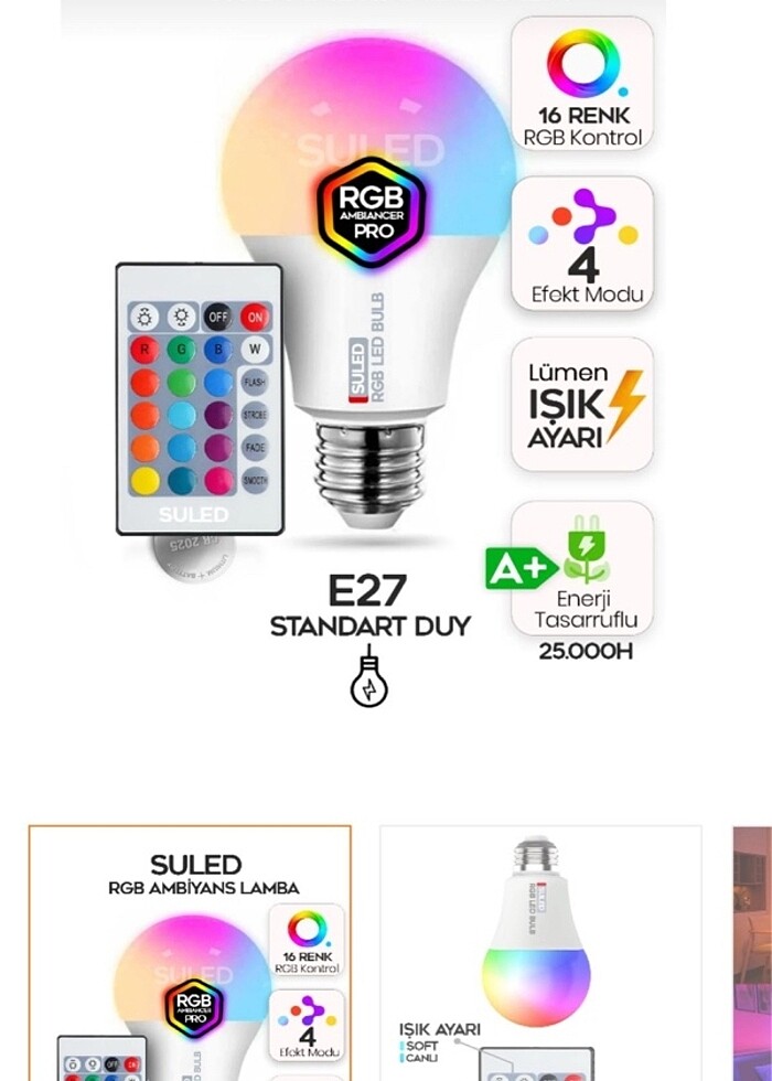 220 VOLT RGB LED AMPUL - Görsel 2