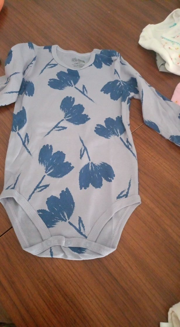 Mavi Çiçek Desenli Uzun Kollu Bebek Body - Görsel 3