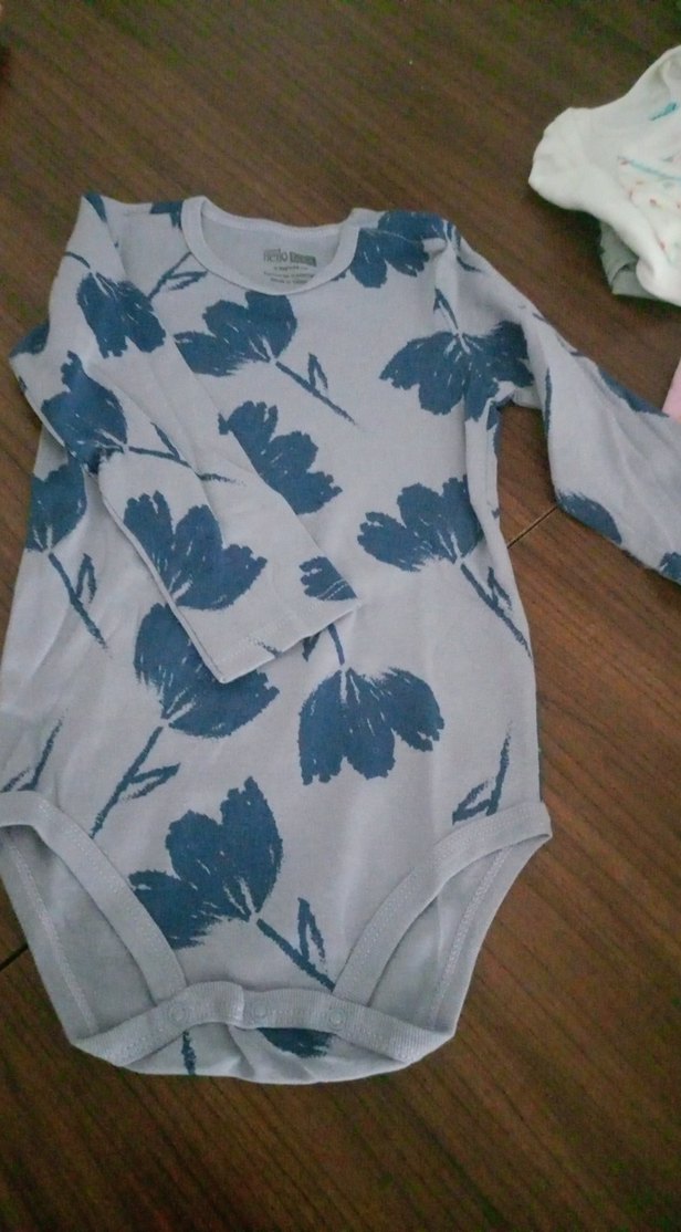 Mavi Çiçek Desenli Uzun Kollu Bebek Body - Görsel 4