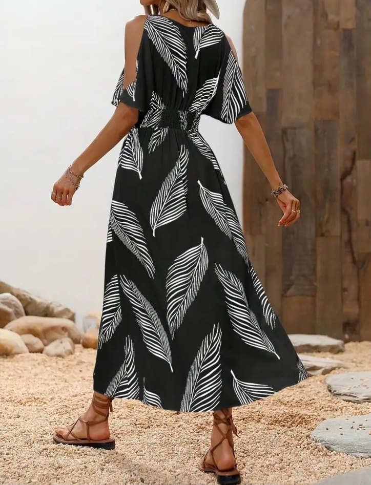 V Yaka YIRTMAÇLI Bohem Elbise - Görsel 3