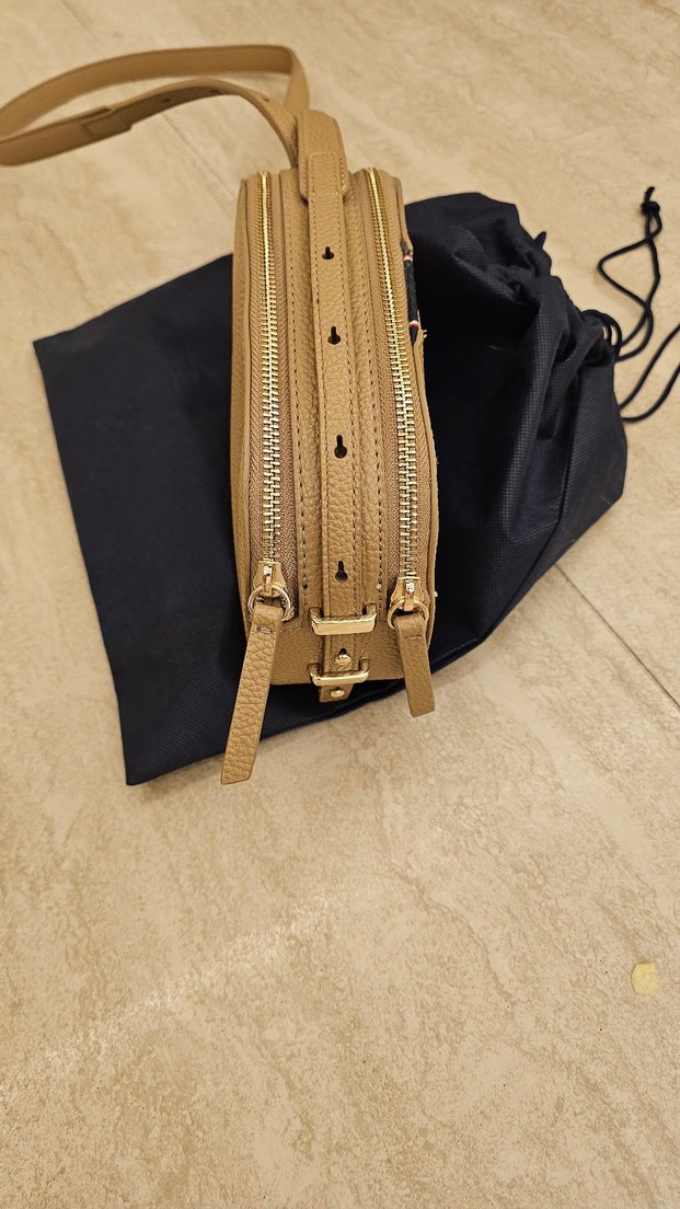 Tommy Hilfiger Bej Deri Kadın Çapraz Çanta - Görsel 5