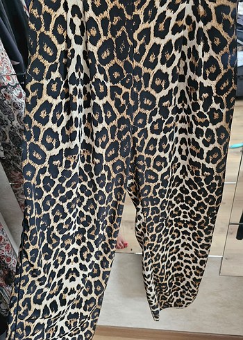 34 Beden kahverengi Renk Leopar Desenli Kadın Pantolon