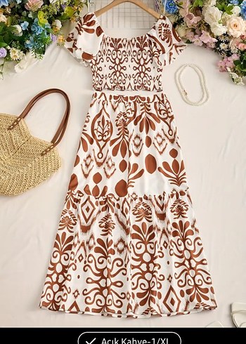 Bohem Tarzı Açık Kahverengi Etek Bluz ikili takım - Görsel 5