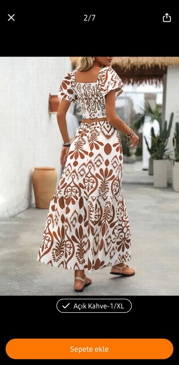 Bohem Tarzı Açık Kahverengi Etek Bluz ikili takım - Görsel 2