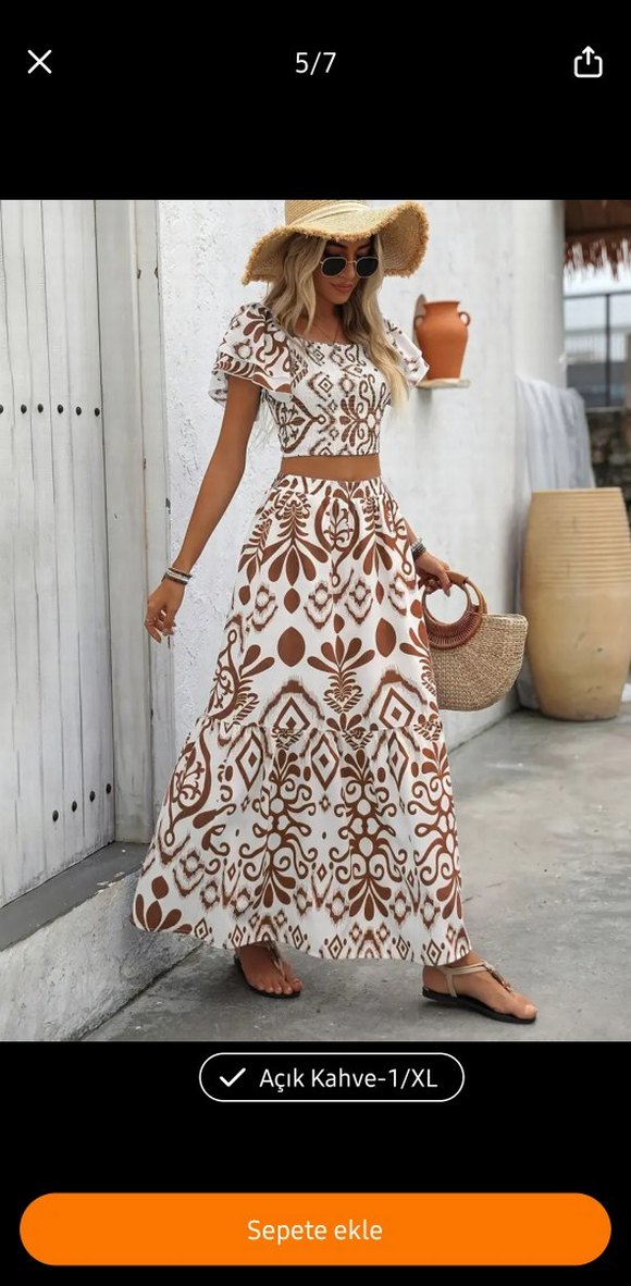 Bohem Tarzı Açık Kahverengi Etek Bluz ikili takım - Görsel 4