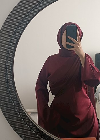 Diğer Bordo Tesettür Uzun Abiye Elbise