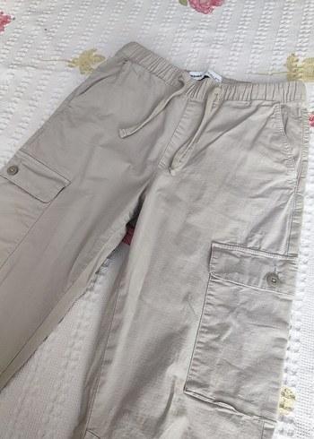 Bershka Bej Kemerli Keten Kadın Pantolon