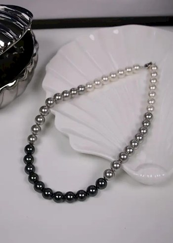 Gri Boncuklu Midi Boy Kadın Kolye - Görsel 2