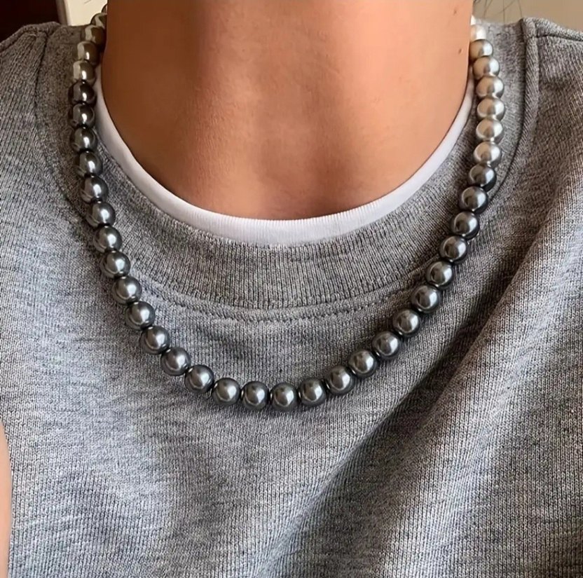 Gri Beyaz Boncuklu Midi Kolye - Görsel 3