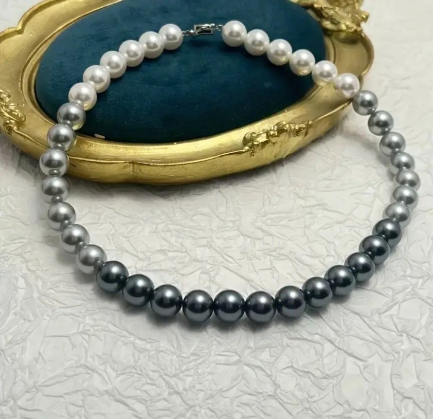 Gri Beyaz Boncuklu Midi Kolye - Görsel 2